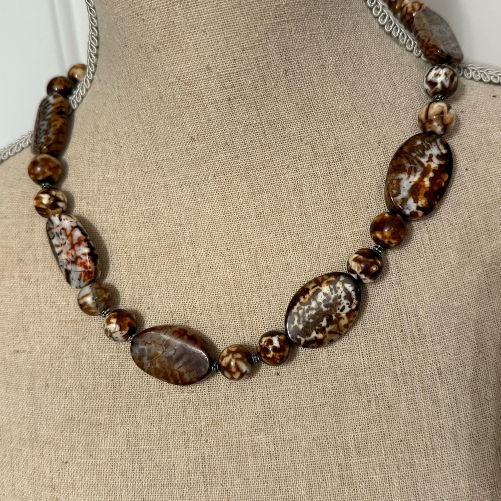 DONNA DRESSLER NECKLACE LEOPARD PRINT AGATE STONE STERLING SILVER USA NEW 21”